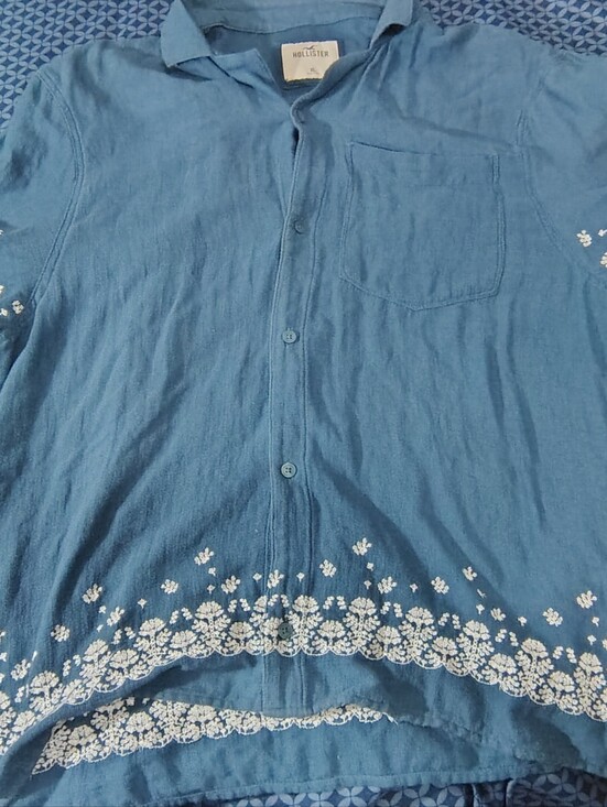 Hollister Other - Hollister Men's Boxy Fit Linen-Blend Embroidered Boho Short Sleeve Shirt - XL